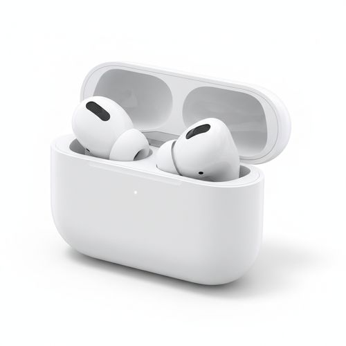 Apple AirPods Pro with charging case on white background